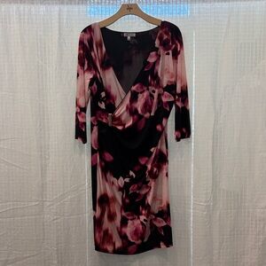 Jennifer Lopez Pink and Black Floral lined Long Sleeve Dress